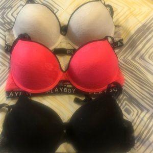 Bras 3 set, white, black and hot pink